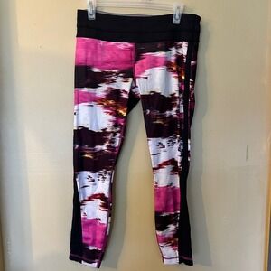 Lululemon Abstract Print Run Leggings Athletic Cropped Pants Women's Size 8